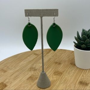 Green Faux Leather Leaf Shaped Earrings; NWOT